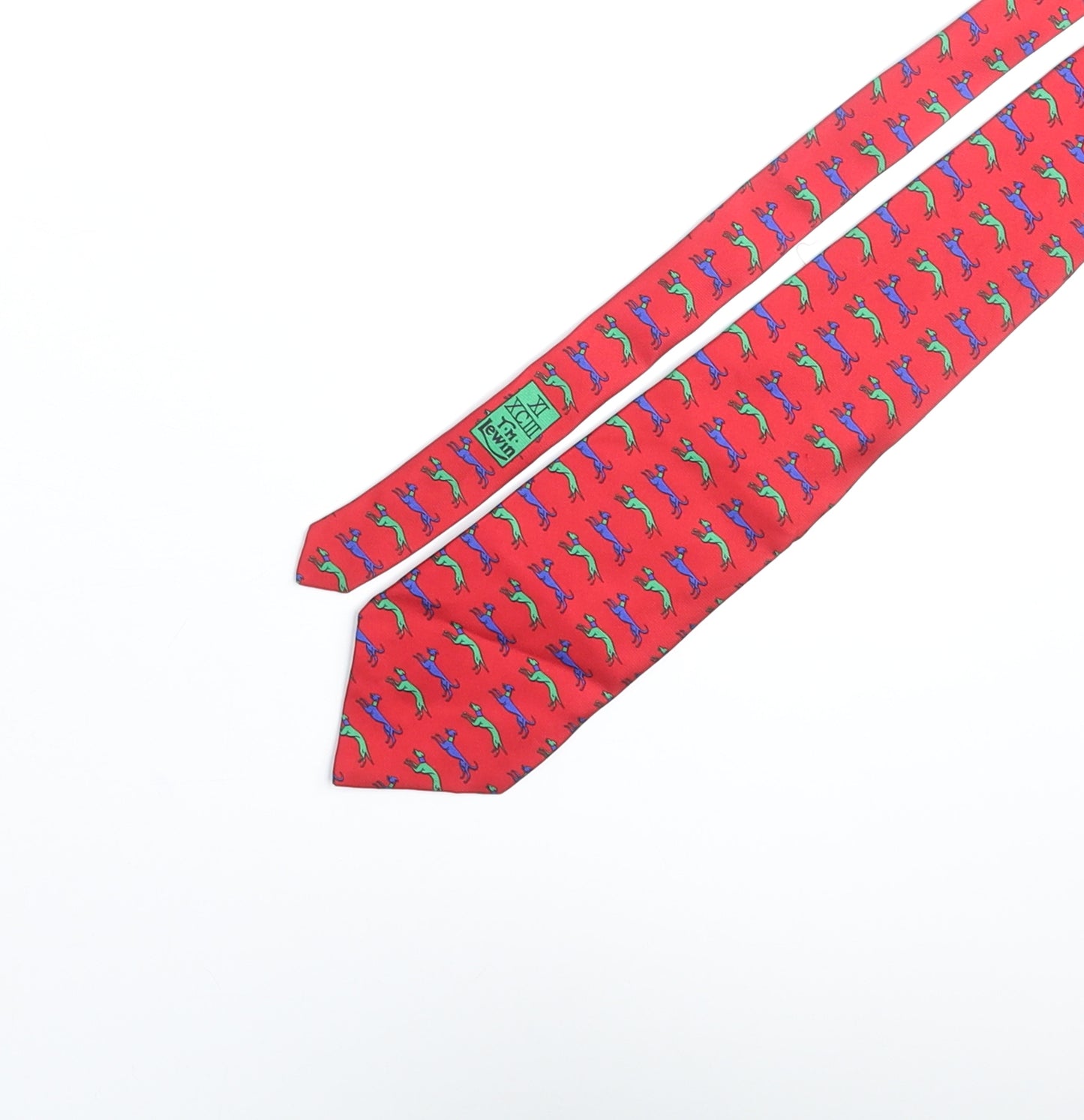 T.M.Lewin Mens Red Geometric Silk Pointed Tie One Size - Dog Print Logo