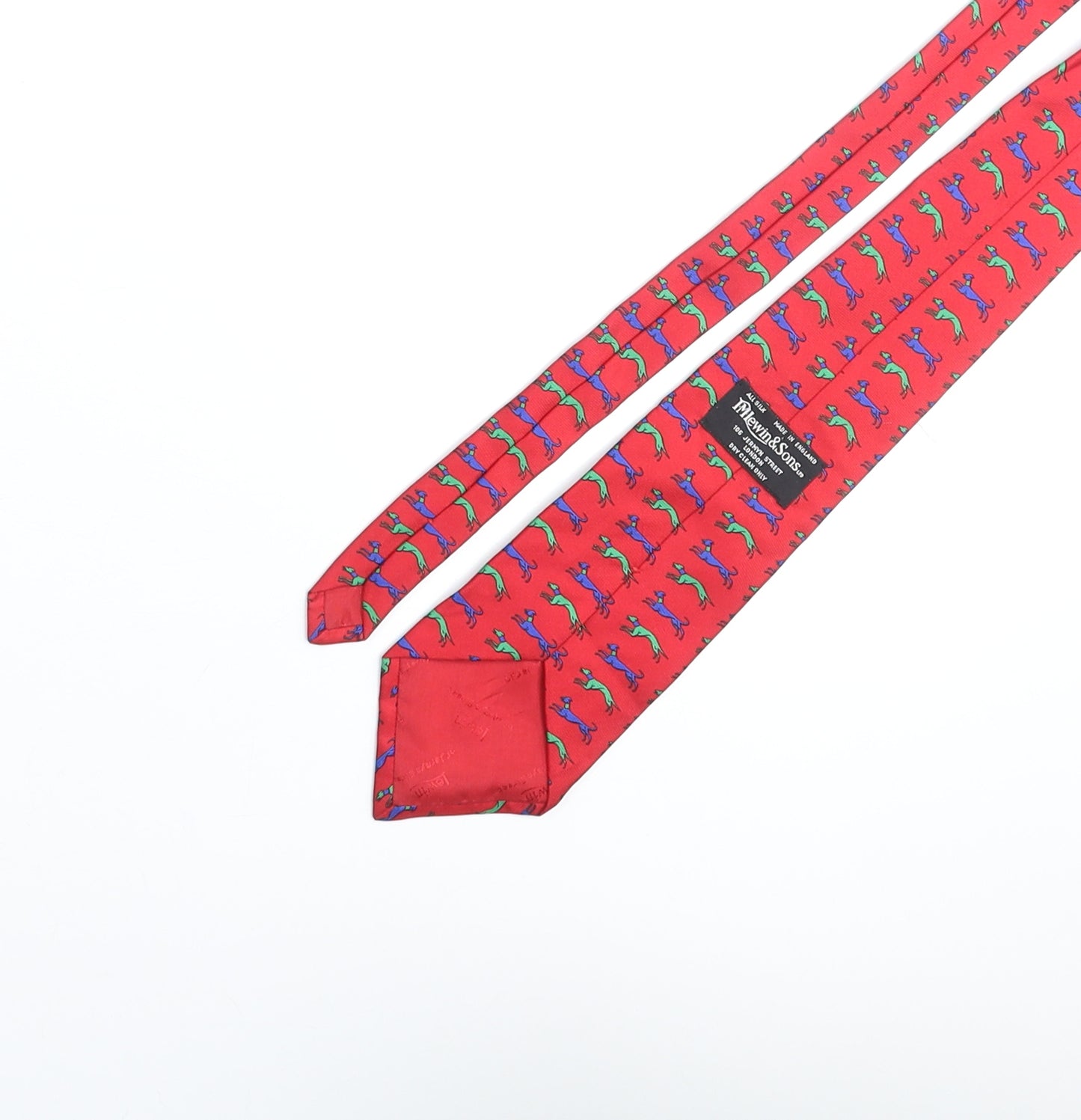 T.M.Lewin Mens Red Geometric Silk Pointed Tie One Size - Dog Print Logo