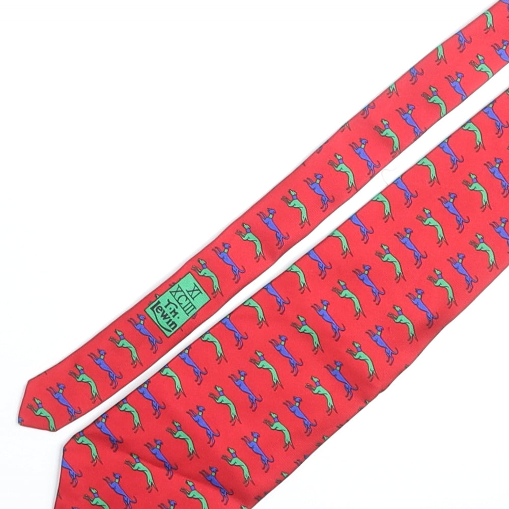 T.M.Lewin Mens Red Geometric Silk Pointed Tie One Size - Dog Print Logo