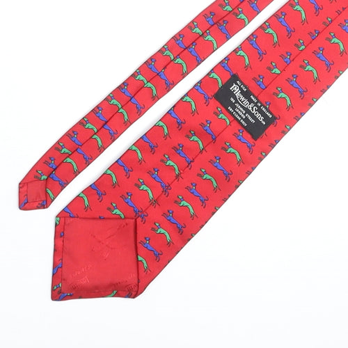 T.M.Lewin Mens Red Geometric Silk Pointed Tie One Size - Dog Print Logo