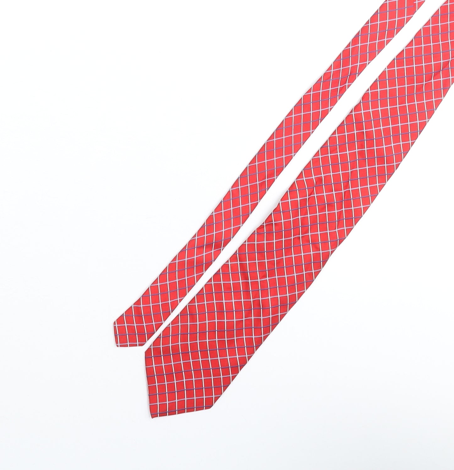 Frangi Mens Red Plaids & Checks Silk Pointed Tie One Size