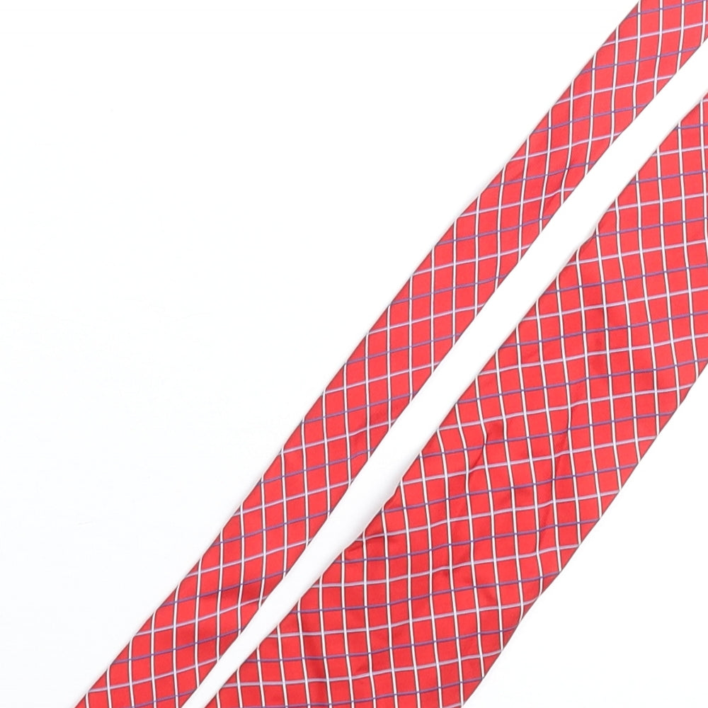 Frangi Mens Red Plaids & Checks Silk Pointed Tie One Size