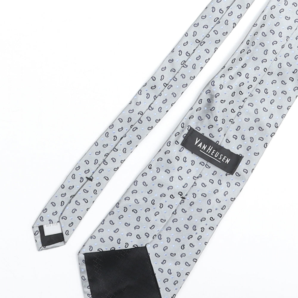 Van Heusen Mens Grey Geometric Silk Pointed Tie One Size