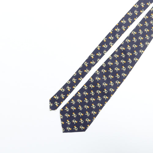 Christian Armand Mens Blue Geometric Silk Pointed Tie One Size - Cow Print