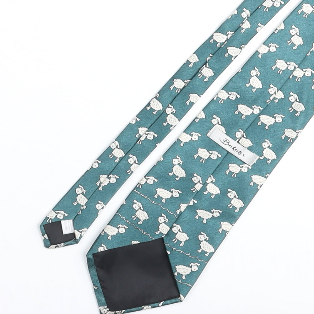 Berkertex Mens Blue Geometric Polyester Pointed Tie One Size - Sheep Print