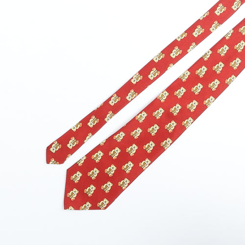 Mad Dogs & Englishmen Mens Red Geometric Polyester Pointed Tie One Size - Teddy Bear Print
