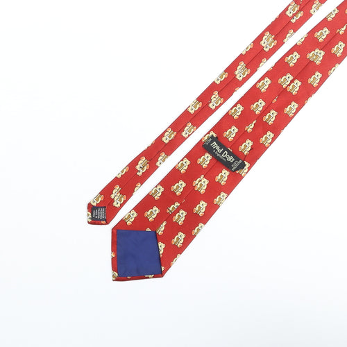 Mad Dogs & Englishmen Mens Red Geometric Polyester Pointed Tie One Size - Teddy Bear Print