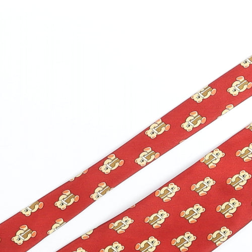 Mad Dogs & Englishmen Mens Red Geometric Polyester Pointed Tie One Size - Teddy Bear Print