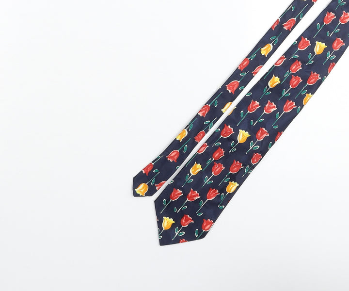 St Michael Mens Blue Floral Polyester Pointed Tie One Size