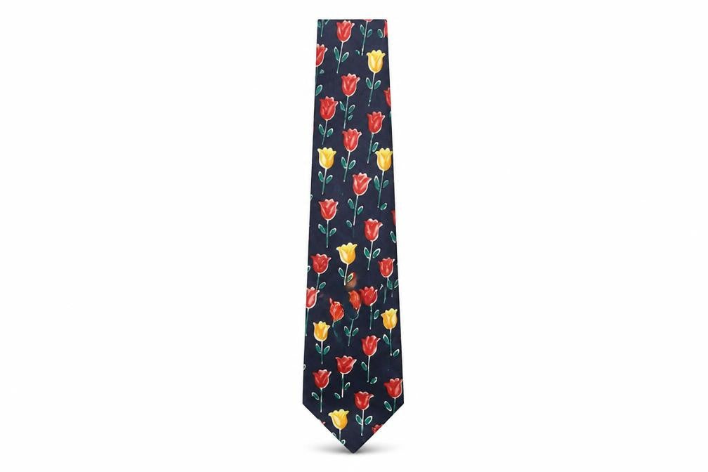 Front view of St Michael men’s blue floral polyester pointed tie one size