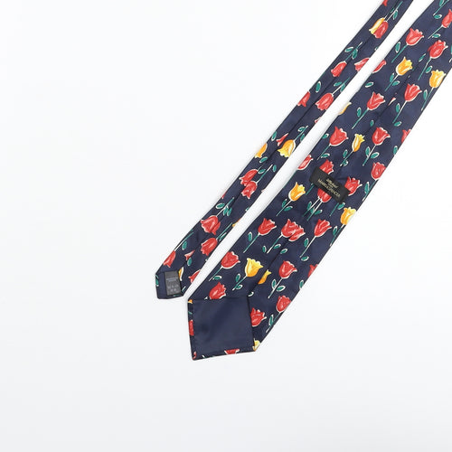 St Michael Mens Blue Floral Polyester Pointed Tie One Size