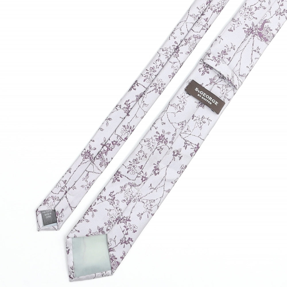 Duffer of St. George Mens Purple Floral Polyester Pointed Tie One Size