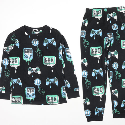 Marks and Spencer Boys Black Geometric Polyester Pyjama Set Size 11-12 Years Pullover - Gamer Freeze