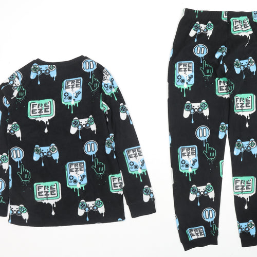 Marks and Spencer Boys Black Geometric Polyester Pyjama Set Size 11-12 Years Pullover - Gamer Freeze