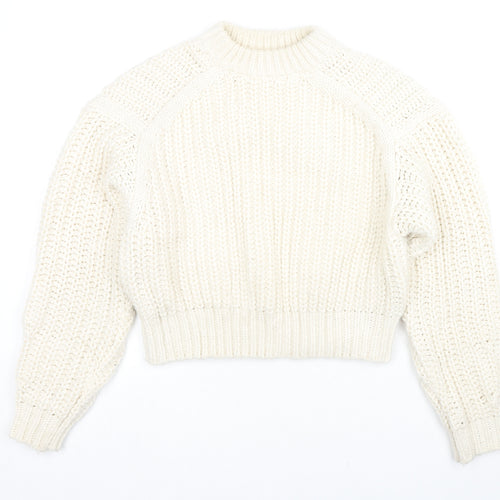 H&M Womens White Roll Neck Polyester Pullover Jumper Size XS