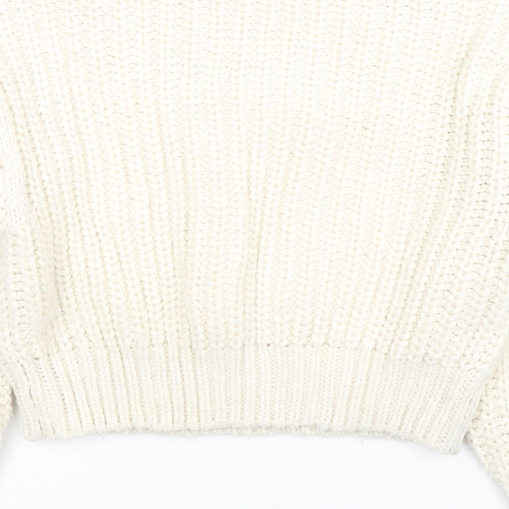 H&M Womens White Roll Neck Polyester Pullover Jumper Size XS