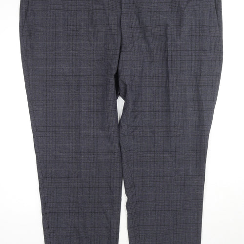 Marks and Spencer Mens Blue Check Polyester Trousers Size 48 in L29 in Regular Zip
