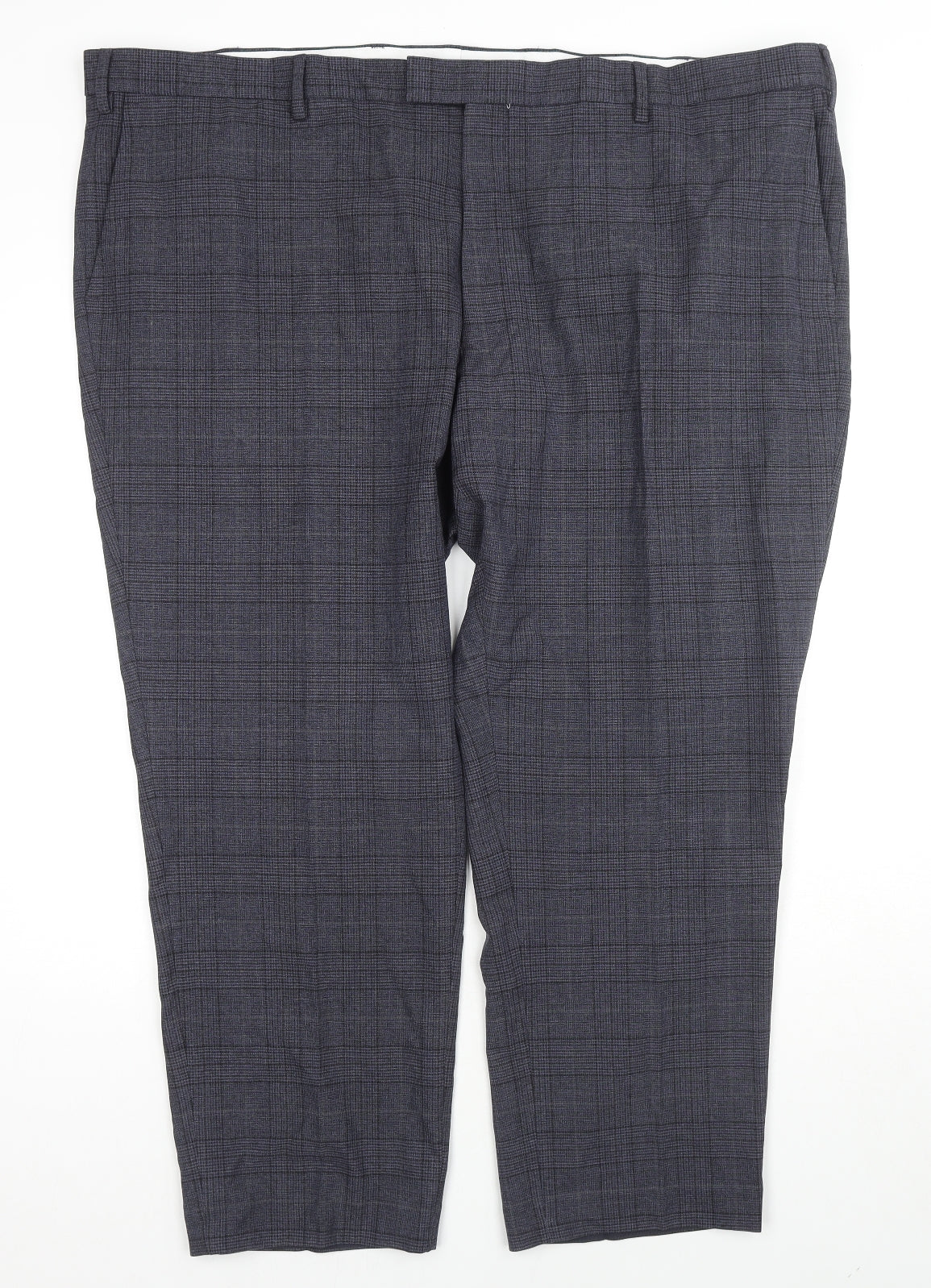Marks and Spencer Mens Blue Check Polyester Trousers Size 48 in L29 in Regular Zip