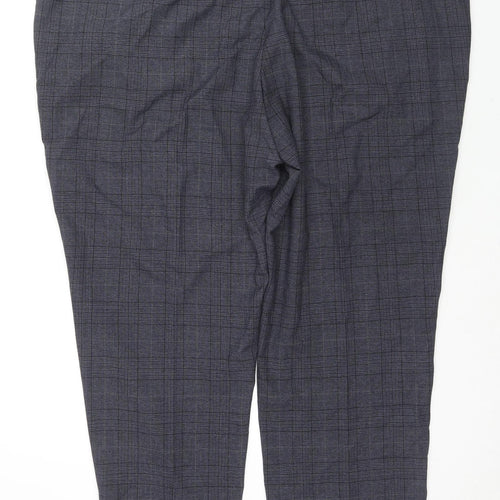 Marks and Spencer Mens Blue Check Polyester Trousers Size 48 in L29 in Regular Zip