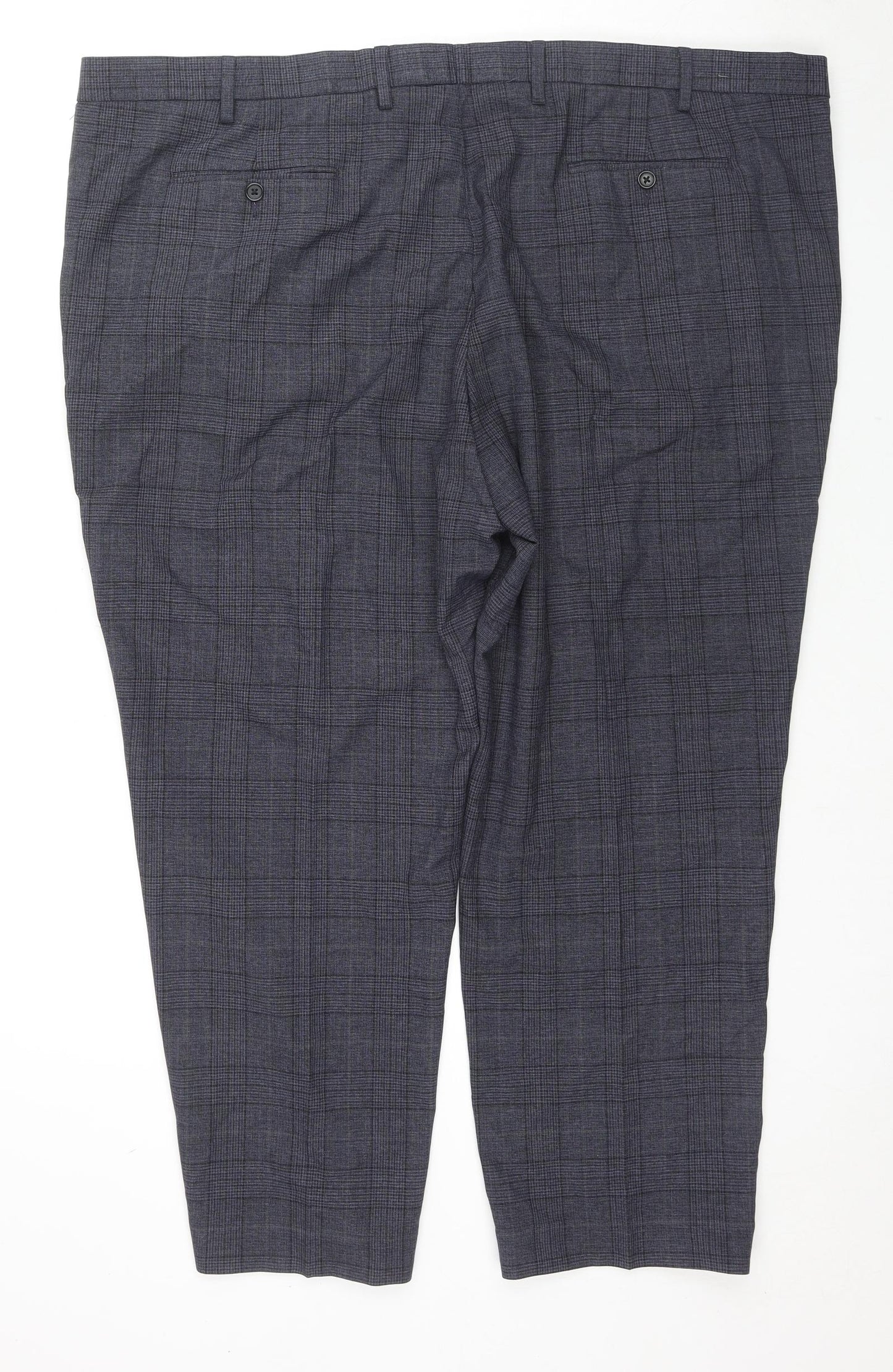 Marks and Spencer Mens Blue Check Polyester Trousers Size 48 in L29 in Regular Zip
