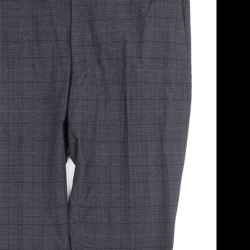 Marks and Spencer Mens Blue Check Polyester Trousers Size 48 in L29 in Regular Zip