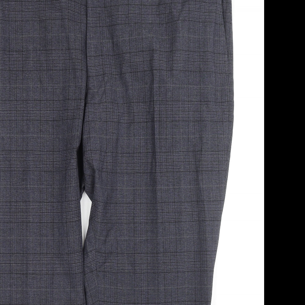 Marks and Spencer Mens Blue Check Polyester Trousers Size 48 in L29 in Regular Zip