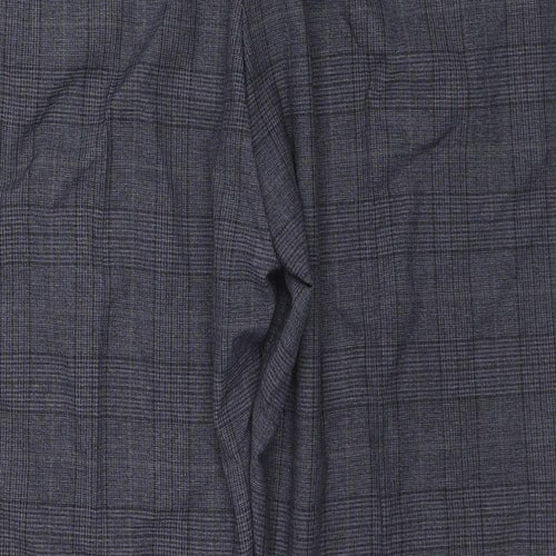 Marks and Spencer Mens Blue Check Polyester Trousers Size 48 in L29 in Regular Zip