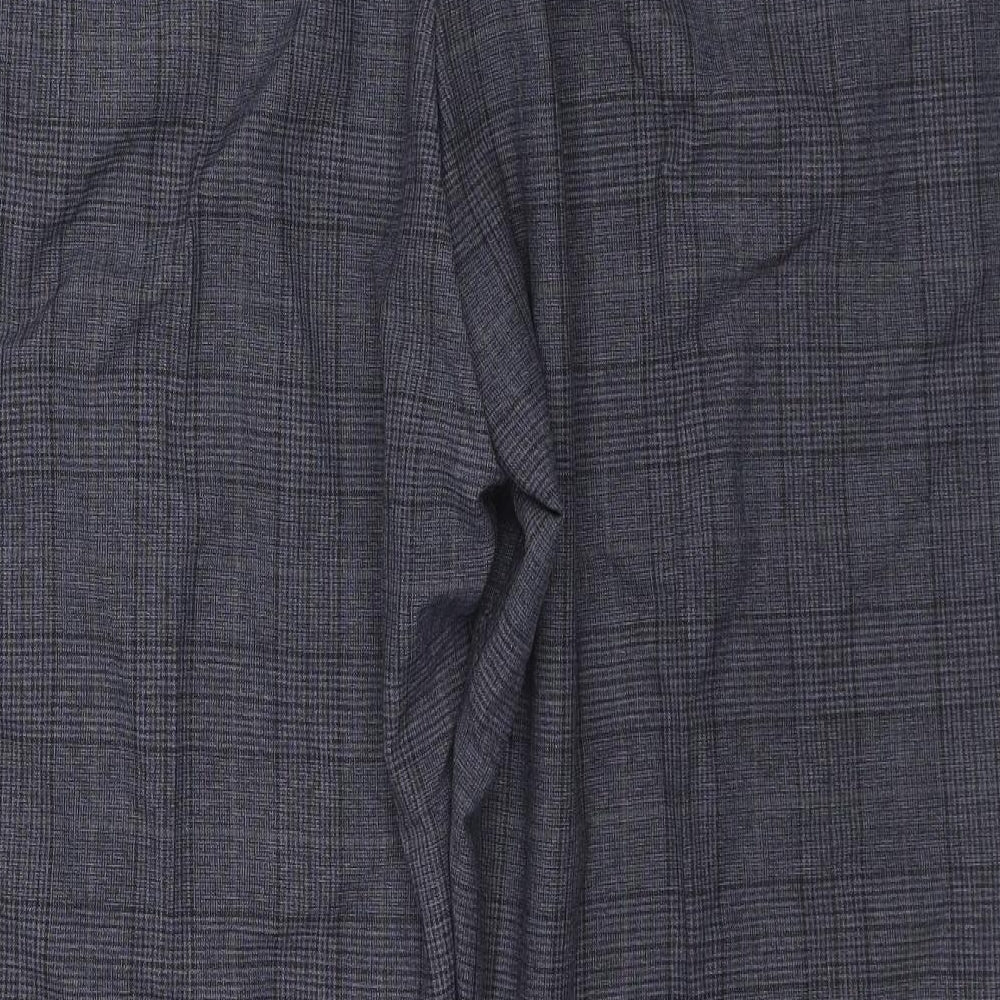 Marks and Spencer Mens Blue Check Polyester Trousers Size 48 in L29 in Regular Zip