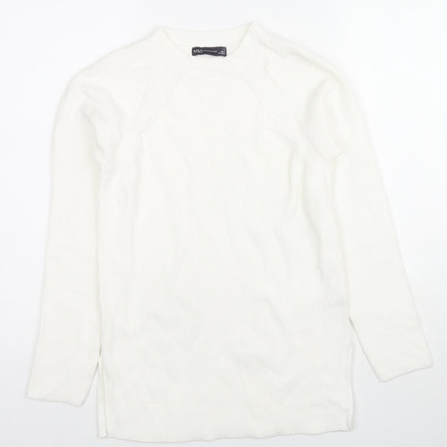 Marks and Spencer Womens White Round Neck Viscose Pullover Jumper Size S