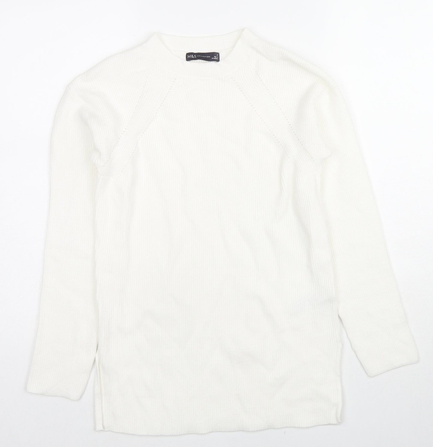 Marks and Spencer Womens White Round Neck Viscose Pullover Jumper Size S