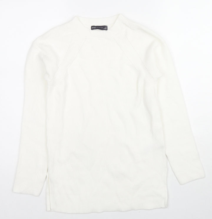 Marks and Spencer Womens White Round Neck Viscose Pullover Jumper Size S