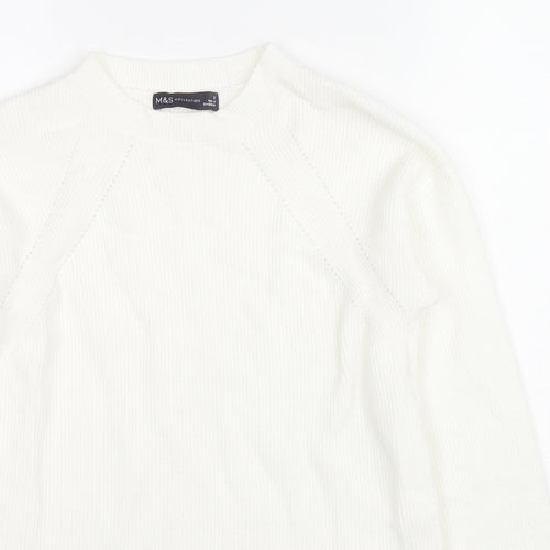 Marks and Spencer Womens White Round Neck Viscose Pullover Jumper Size S