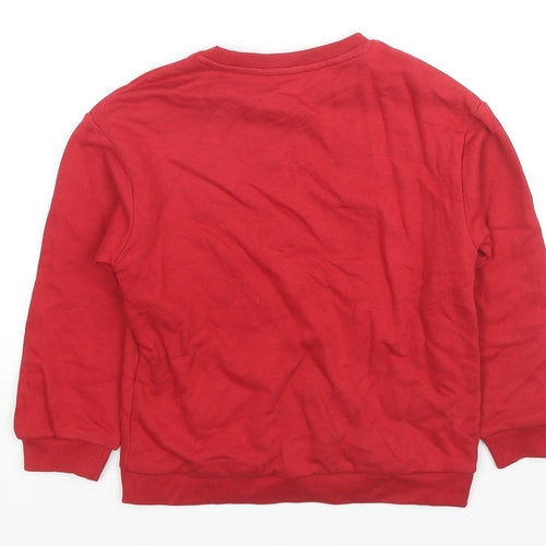 Marks and Spencer Boys Red Cotton Pullover Sweatshirt Size 6-7 Years Pullover - Merry Christmas Reindeer