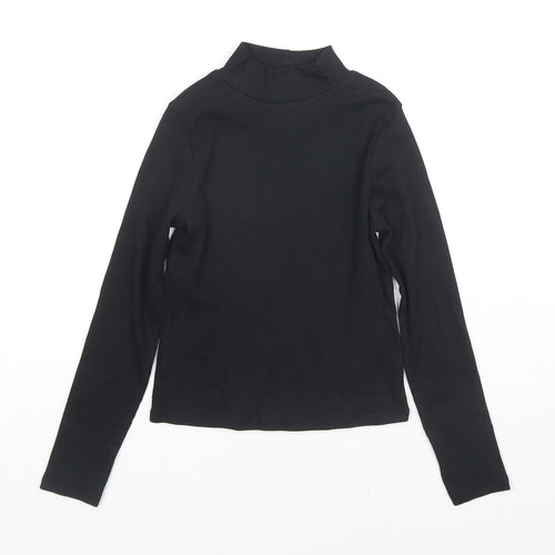 Marks and Spencer Girls Black High Neck Cotton Pullover Jumper Size 8-9 Years Pullover