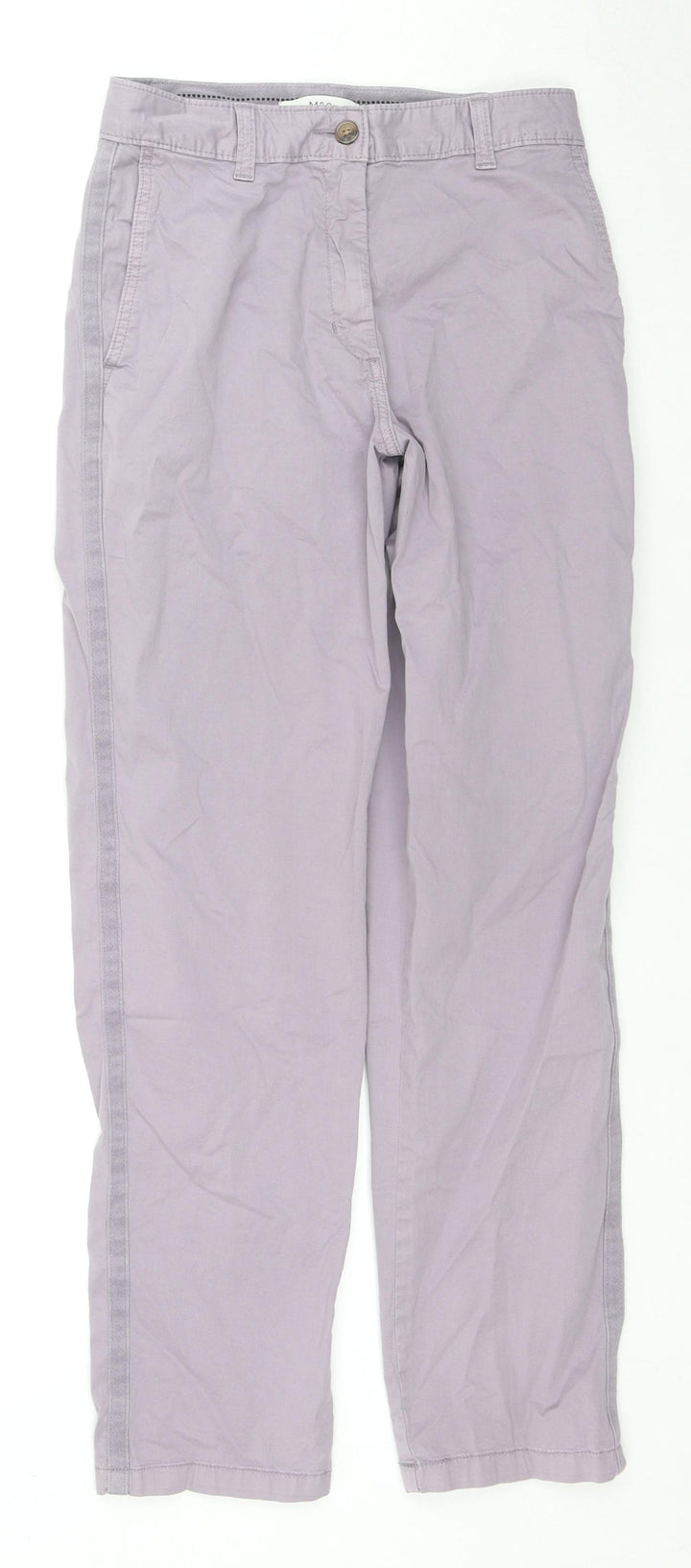 Marks and Spencer Womens Purple Cotton Trousers Size 6 L29 in Regular Zip
