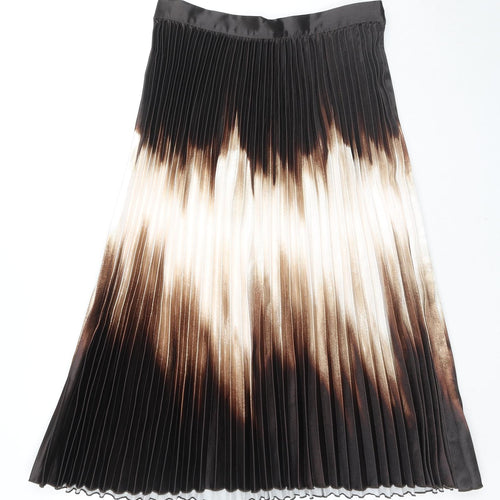 Marks and Spencer Womens Brown Polyester Pleated Skirt Size 14 - Tie-dye