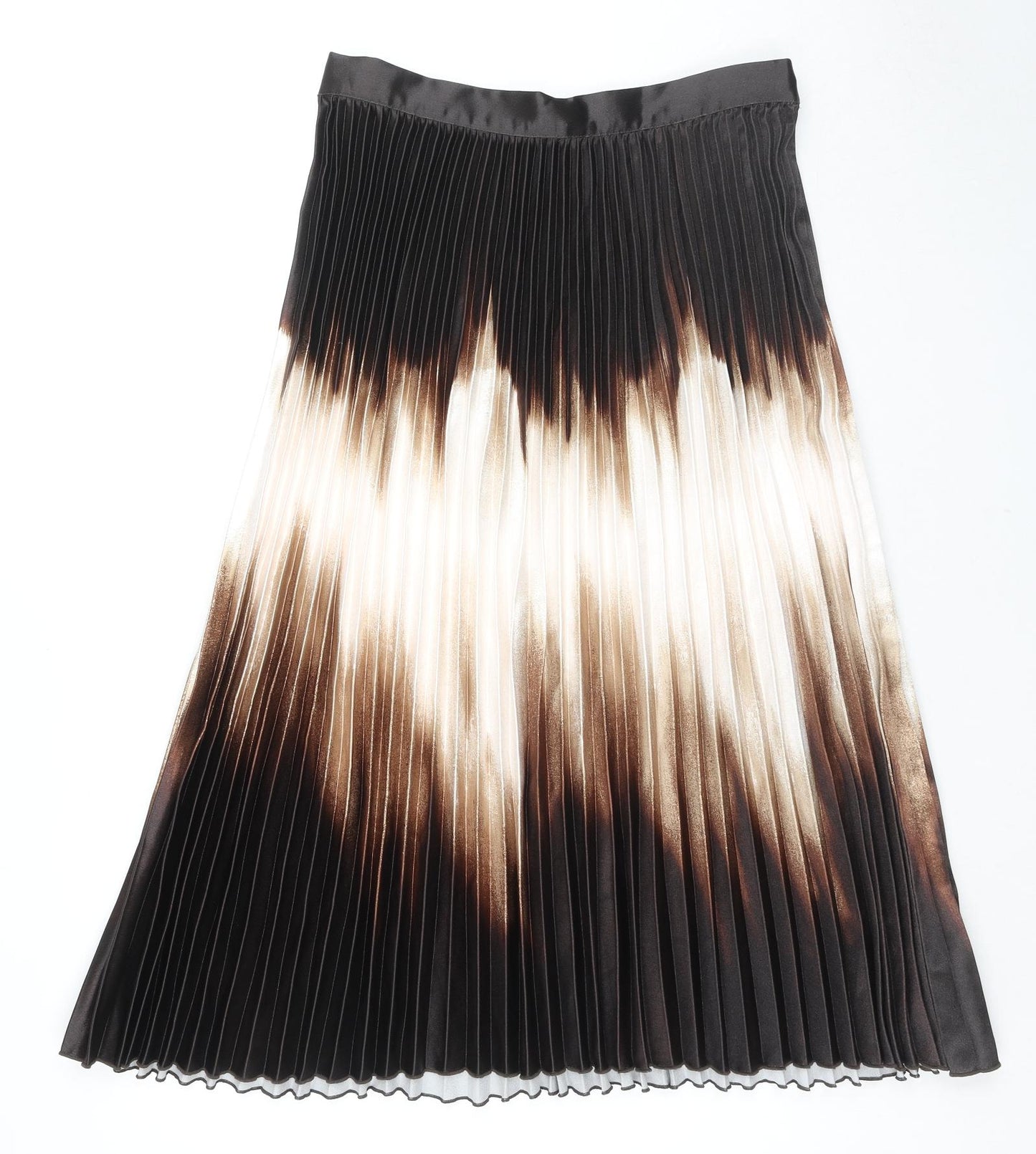 Marks and Spencer Womens Brown Polyester Pleated Skirt Size 14 - Tie-dye
