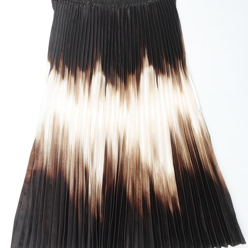 Marks and Spencer Womens Brown Polyester Pleated Skirt Size 14 - Tie-dye
