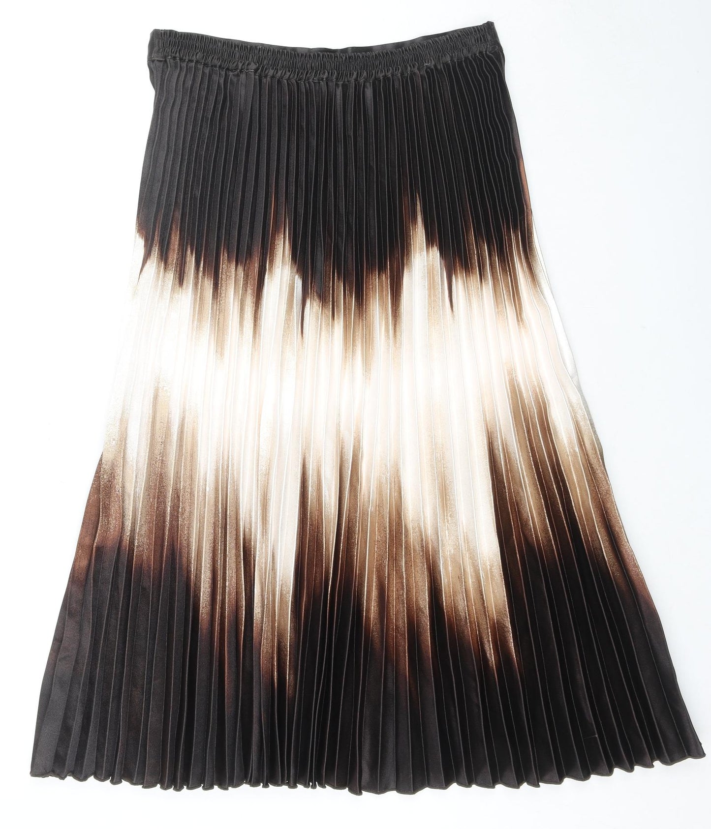 Marks and Spencer Womens Brown Polyester Pleated Skirt Size 14 - Tie-dye