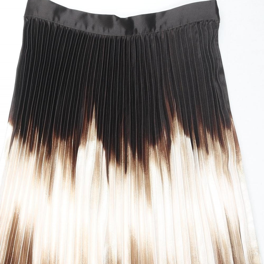 Marks and Spencer Womens Brown Polyester Pleated Skirt Size 14 - Tie-dye