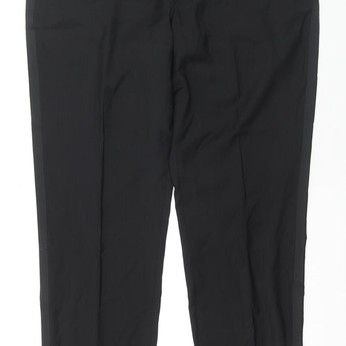 Marks and Spencer Mens Black Polyester Trousers Size 38 in L31 in Regular Zip