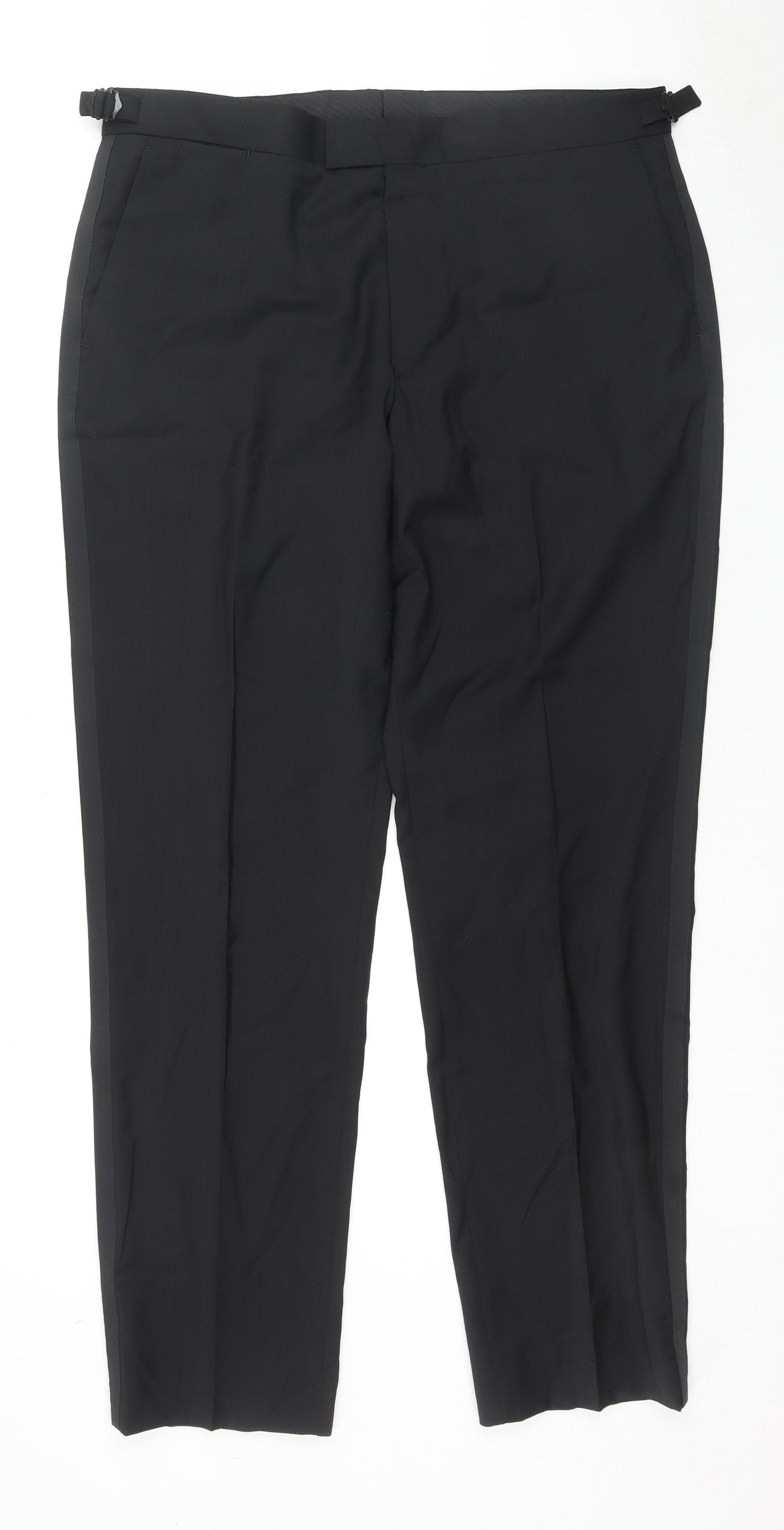 Marks and Spencer Mens Black Polyester Trousers Size 38 in L31 in Regular Zip