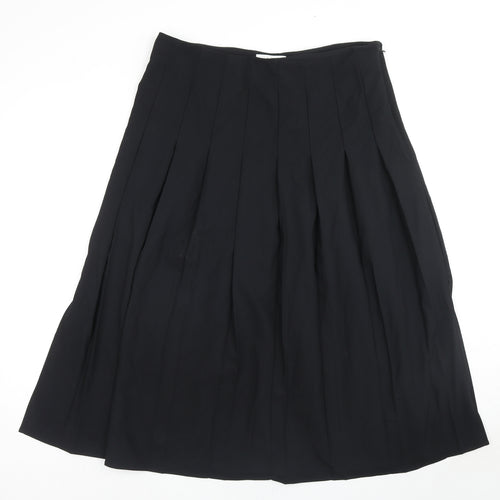 Marks and Spencer Womens Black Polyester Pleated Skirt Size 14 Zip - Side Slit(s)