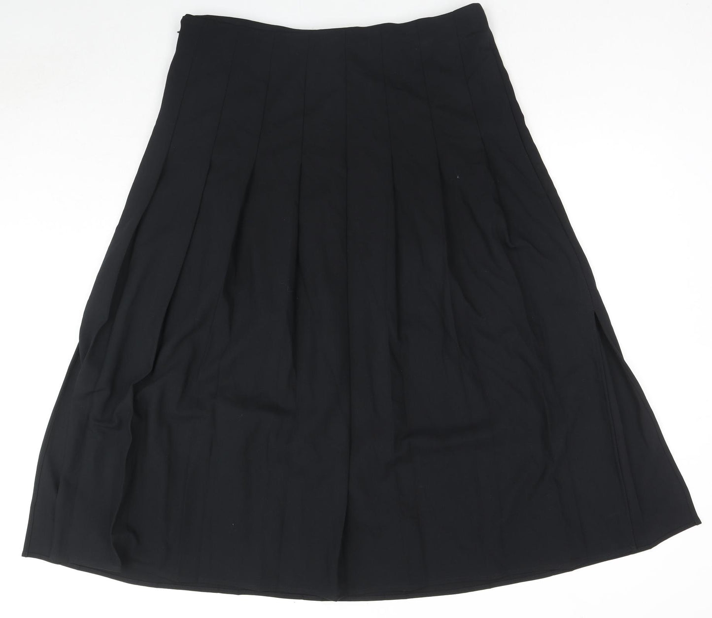 Marks and Spencer Womens Black Polyester Pleated Skirt Size 14 Zip - Side Slit(s)
