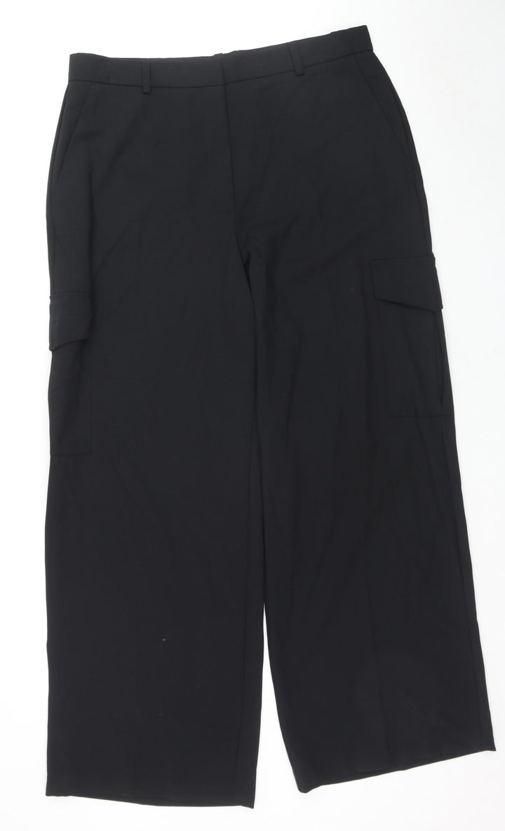 Marks and Spencer Womens Black Polyester Cargo Trousers Size 18 L31 in Regular Zip