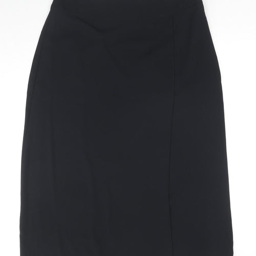 Marks and Spencer Womens Black Polyester A-Line Skirt Size 14 Zip - Side Slit(s)