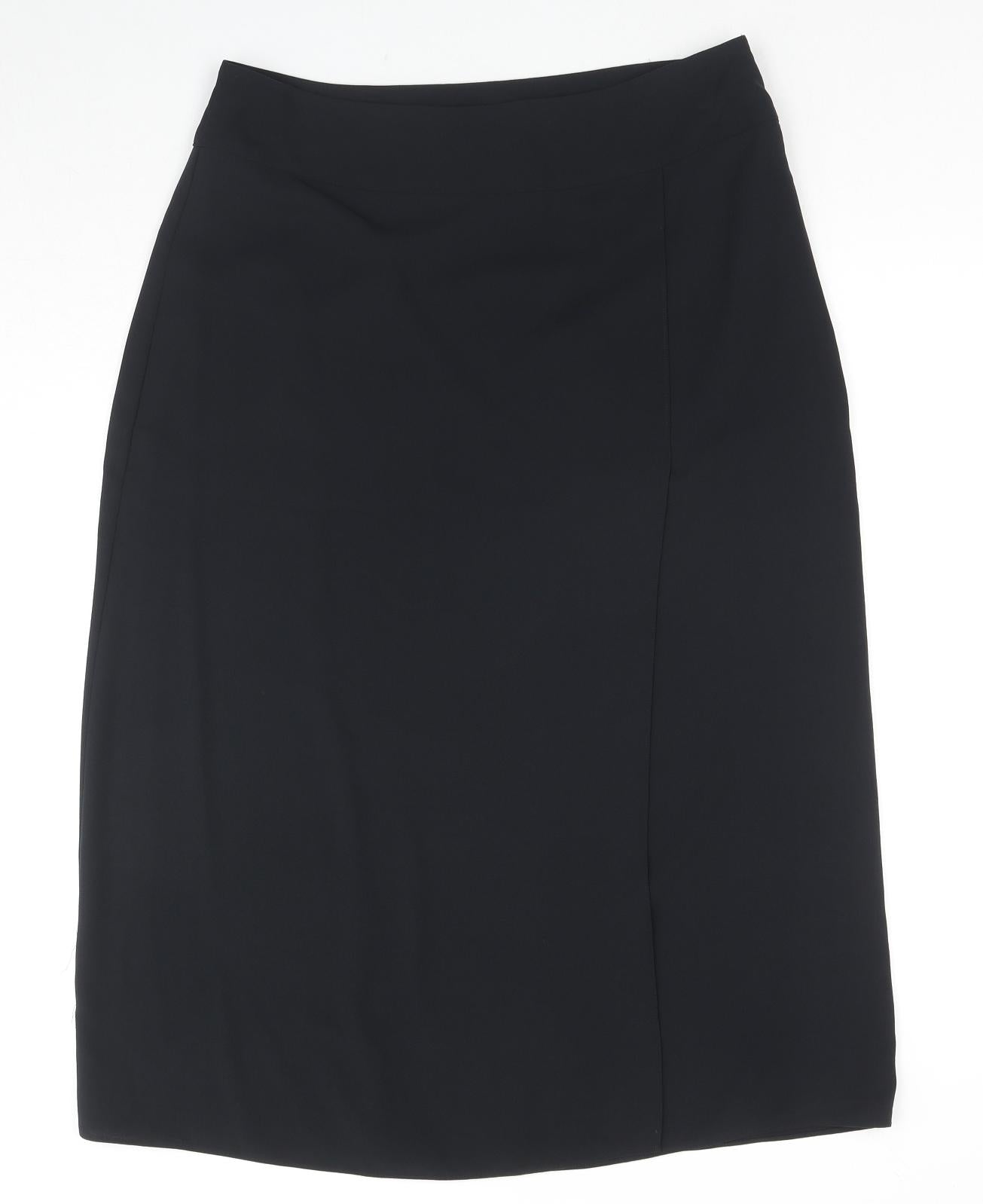 Marks and Spencer Womens Black Polyester A-Line Skirt Size 14 Zip - Side Slit(s)