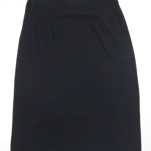 Marks and Spencer Womens Black Polyester A-Line Skirt Size 14 Zip - Side Slit(s)
