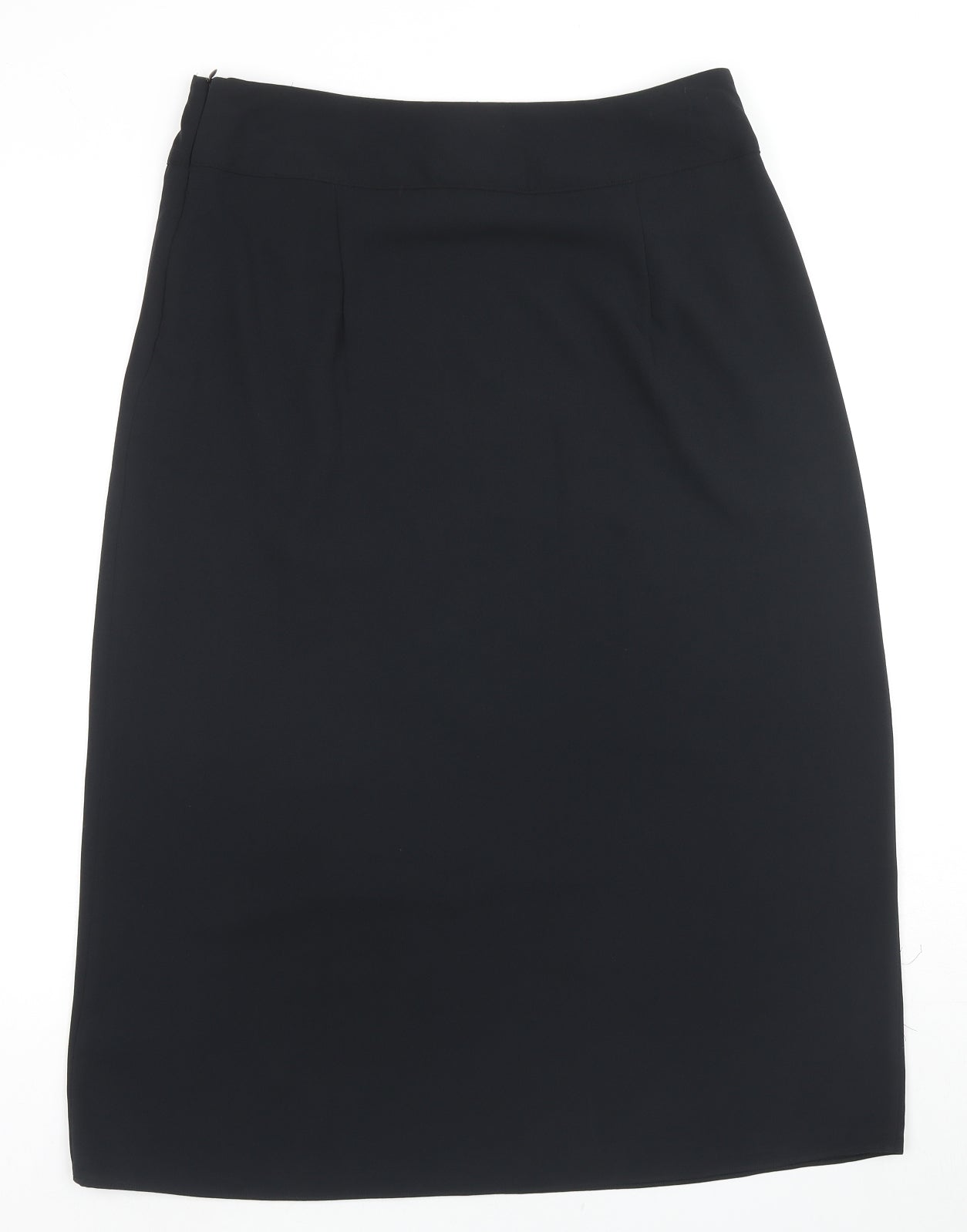 Marks and Spencer Womens Black Polyester A-Line Skirt Size 14 Zip - Side Slit(s)