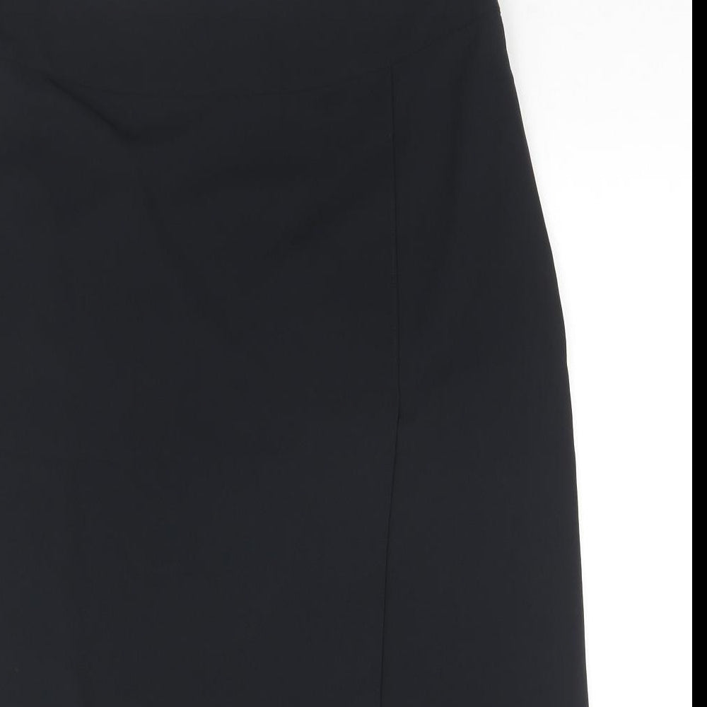 Marks and Spencer Womens Black Polyester A-Line Skirt Size 14 Zip - Side Slit(s)